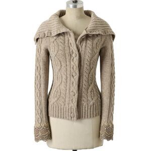 Anthropologie Femme Fisherman Wool Blend Cardigan Sleeping on Snow Size XS